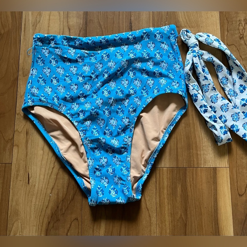 J.Crew Blue Floral High Waisted Bikini Bottom XXS NWT Tie Side Swim - Picture 2 of 8